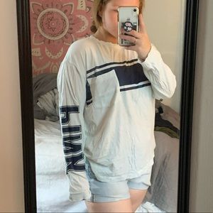 Pink- teal and navy blue long sleeve shirt